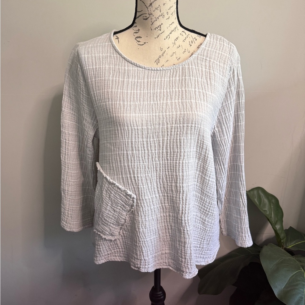 Habitat Cotton Gauze Top Large Neutral Boho Lightweight